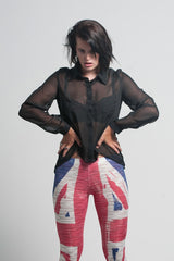 Sheer Black Button Up Top