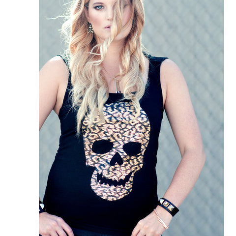 Gold Sequin Skull Hooded Halter Top