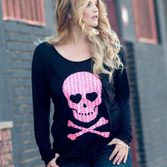 Sequin Skull Top With Shredded Back