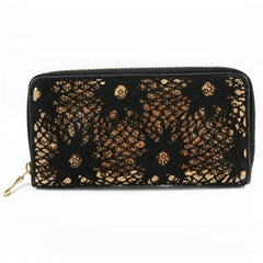 Crocheted Floral Black & Gold Sequin Wallet